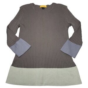 St. John Sweater Womens Size Large Brown Wool Blend Ribbed Color Block Pullover